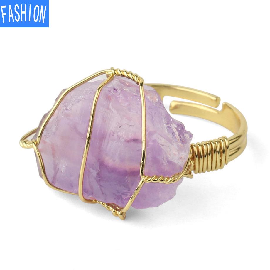

Кольцо с натуральным кристаллом и золотым Wiir, регулируемое кольцо с кристаллами, креативный подарок для женщин Amethyst