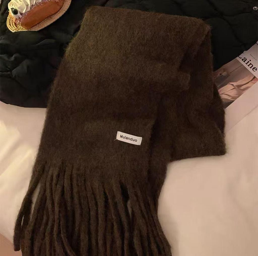 Korean Style Wool-Blend Tassel Scarf - Soft, Warm, and Solid Color for Women and Students