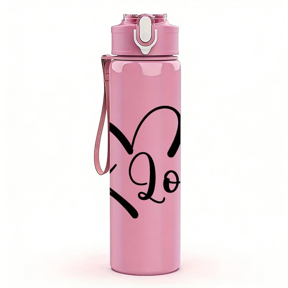 1PC Curve Love Heart Cursive Line Art 750ml Color Plastic Sports Water Bottle Leakproof Flip Straw Lid Suitable for Sports Office Home Use