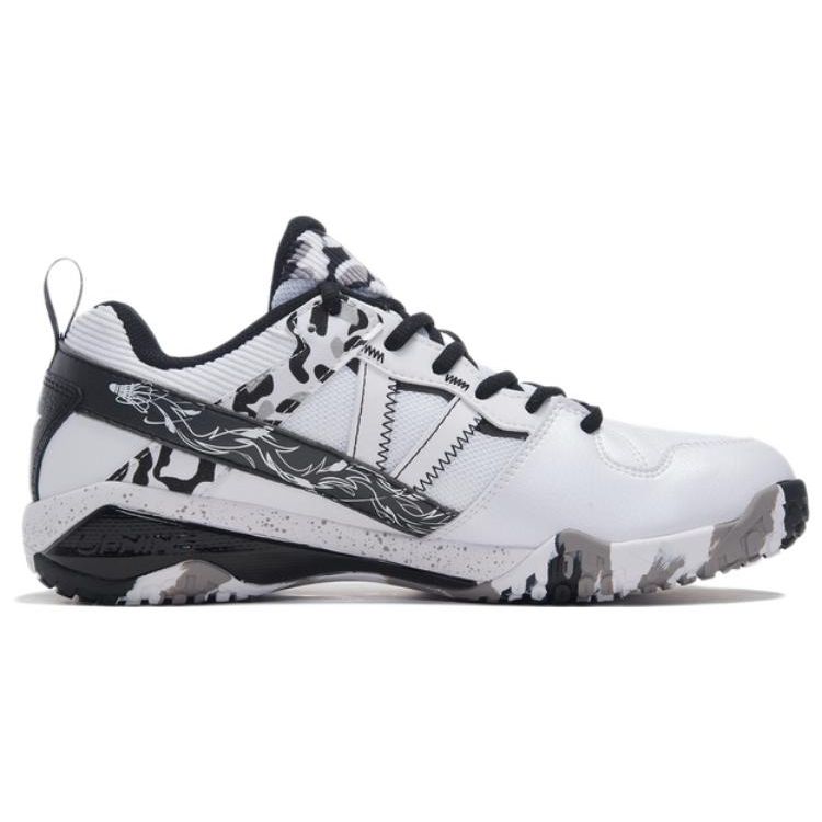 Li-Ning Chaussures de Badminton Professionnelles à Absorption de Chocs, Résistantes à l'Usure, avec Soutien et Rebond, Coupe Basse, Unisexe, Blanc Noir AYAR015-1