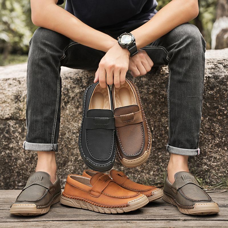 38-46 Handgefertigte Leder Herrenschuhe Lässige Spaltleder Schuhe Herren Slipper Komfortable Laufschuhe Fahrschuhe Mokassins Herren Flache Schuhe