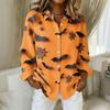 Women’s Halloween Print Button Down Long Sleeve Fit Shirt Turn Down Collar Top for Casual Daily Wear