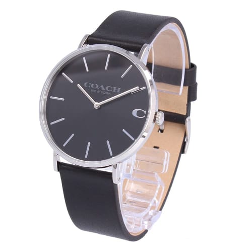 COACH Charles Men's Quartz Watch, Leather, Black and Silver, 14602149