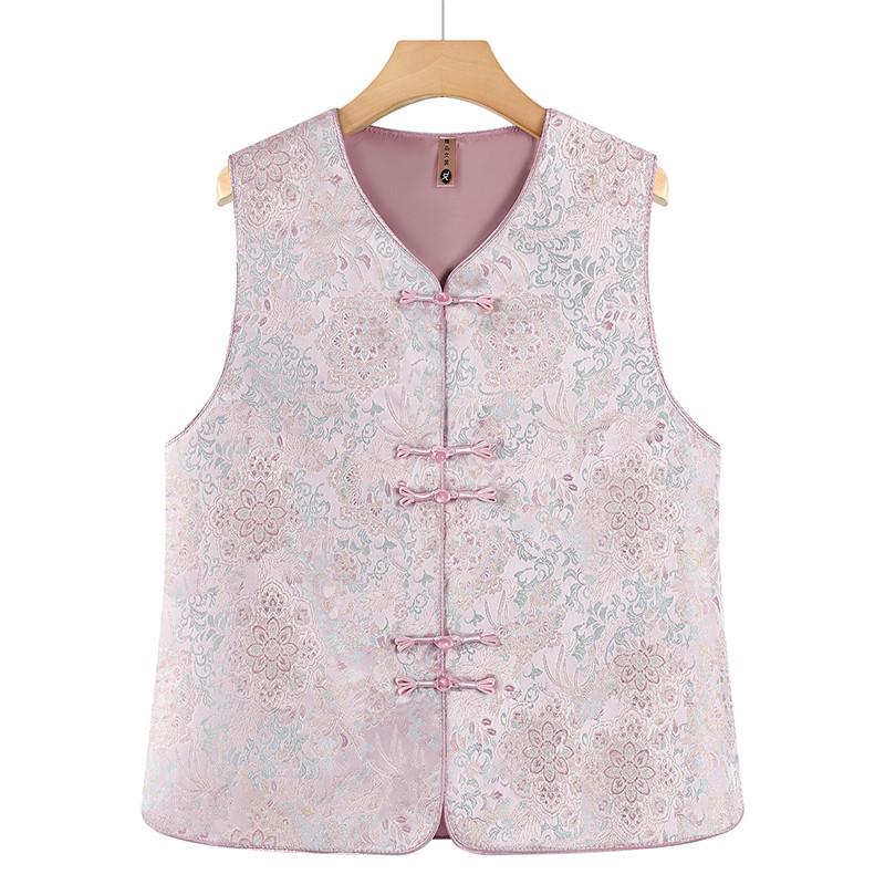 

Elegant Spring/Summer Chinese-Style Vest & Shawl for Middle-Aged and Elderly Women XL - for 90-105 jin рожевий