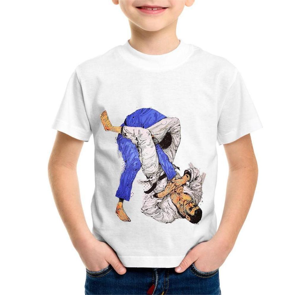 Short Sleeve Top Girls' T-Shirt Casual Judo Print Round Neck Fashion Children's Summer Clothing Boys' Apparel