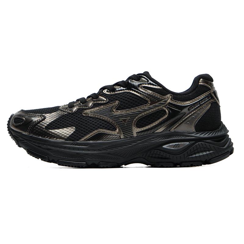 Mizuno Racer S Vintage Mirror Mesh Suede Breathable Low-Top Running Shoes Unisex Sneaker Black Gold D1GH223521