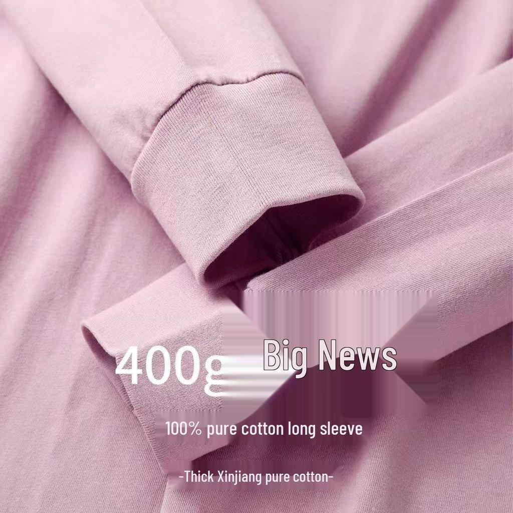 Unisex Heavyweight 400g Pure Cotton Long Sleeve Whitening T-Shirt – Thick, Non-Transparent, Casual Base Layer