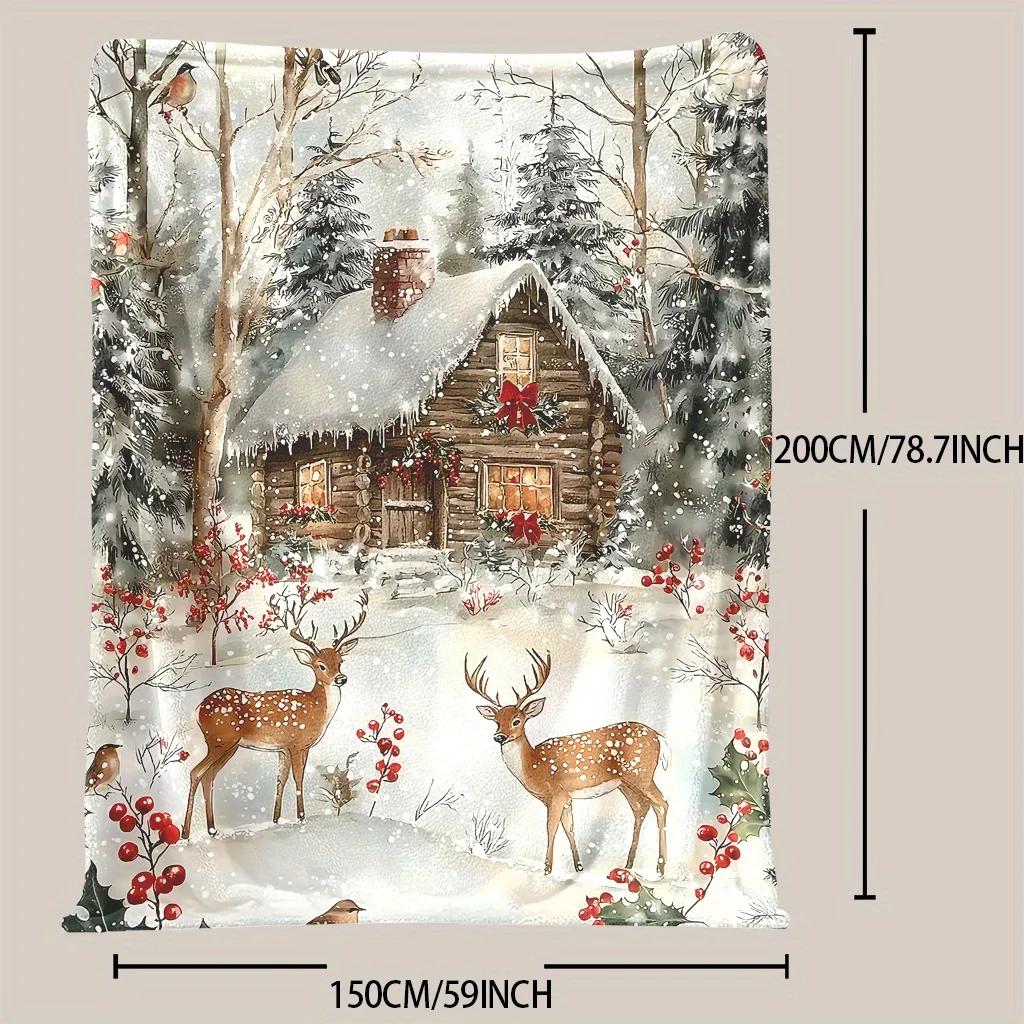 Gemütliche Weihnachts-Hirsch & Baum Decke - Weiches, Warmes Flanell für Nickerchen, Camping, Reisen und Heimdekoration - Perfektes Weihnachtsgeschenk