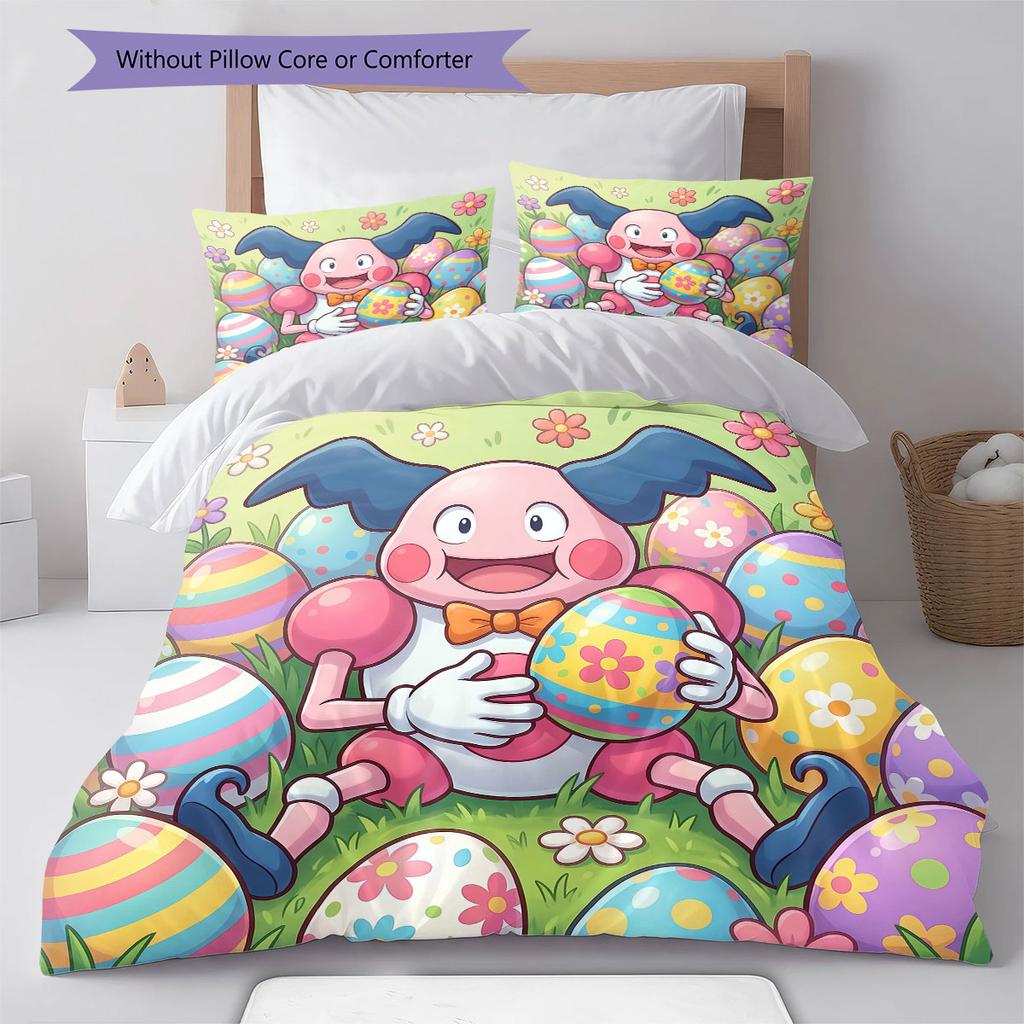 Cute Easter Egg Pattern Bedding Quilt Set Quilt Cover Pillowcase Home Decoration Birthday Gift (1 * Duvet Cover + 2 * Pillowcase, Without Core)