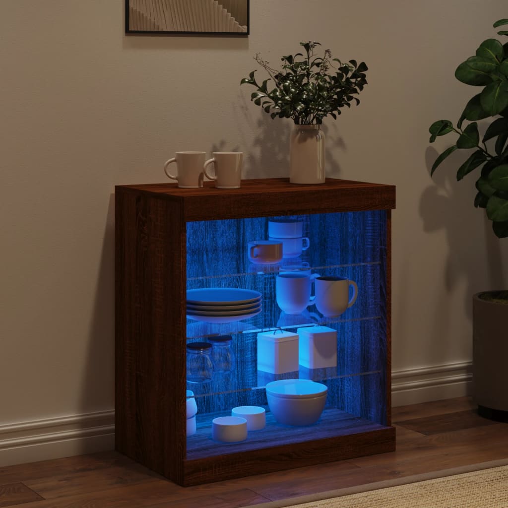 Vidaxl Szafka Z Oświetleniem Led, Brązowy Dąb, 60,5X37X67 Cm