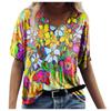 Women Floral  Print V-Neck Short-Sleeved Top T-Shirt