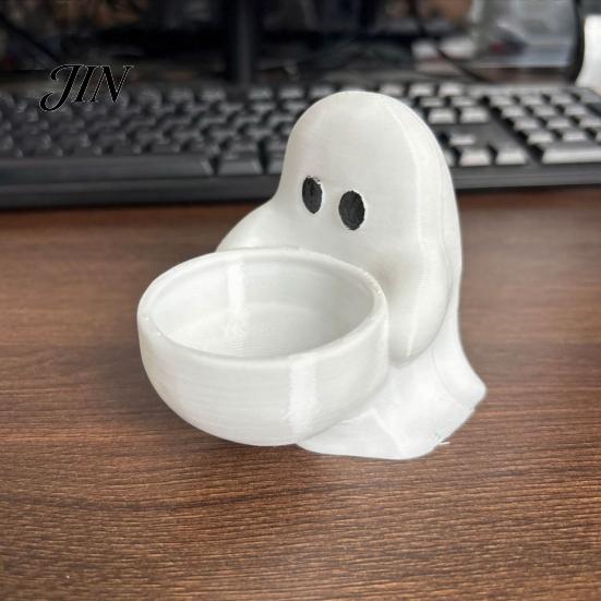 Ghost Themed Home Decoration Halloween Candle Holder, Cute 3D Printed Tea Light Holder for Stable Tealight Display Stand Scented Candles, Small