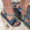 Women's Plus Size Color Block Knot Flat Sandals - 2025 New European & American Beach Toe Loop Style
