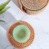 Rattan Coaster With Stand Storage Box Handmade Tea Cup Round Edge Coaster Suitable For