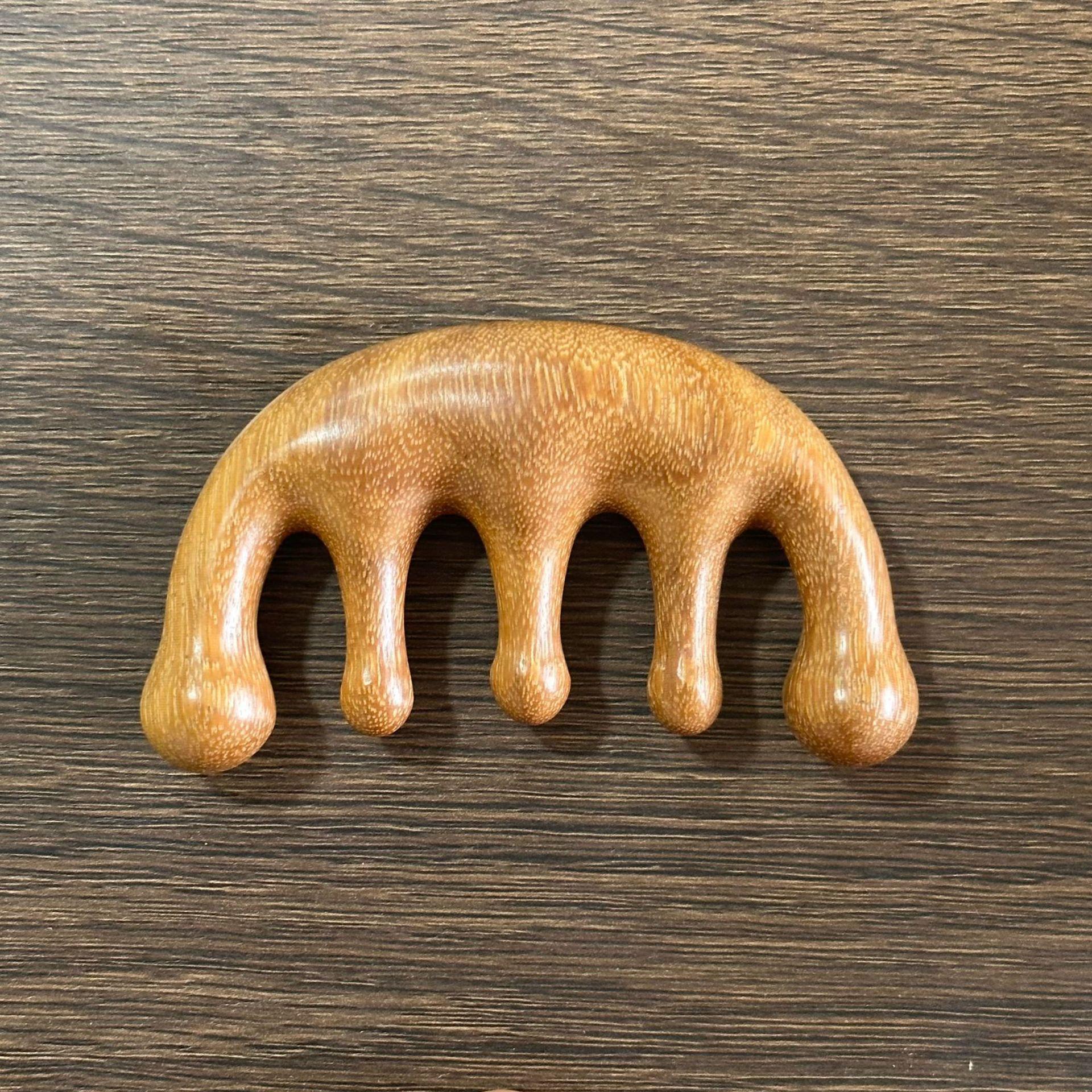 Natural Green Sandalwood Scalp & Meridian Massage Comb with Five and Seven-Tooth Round Head