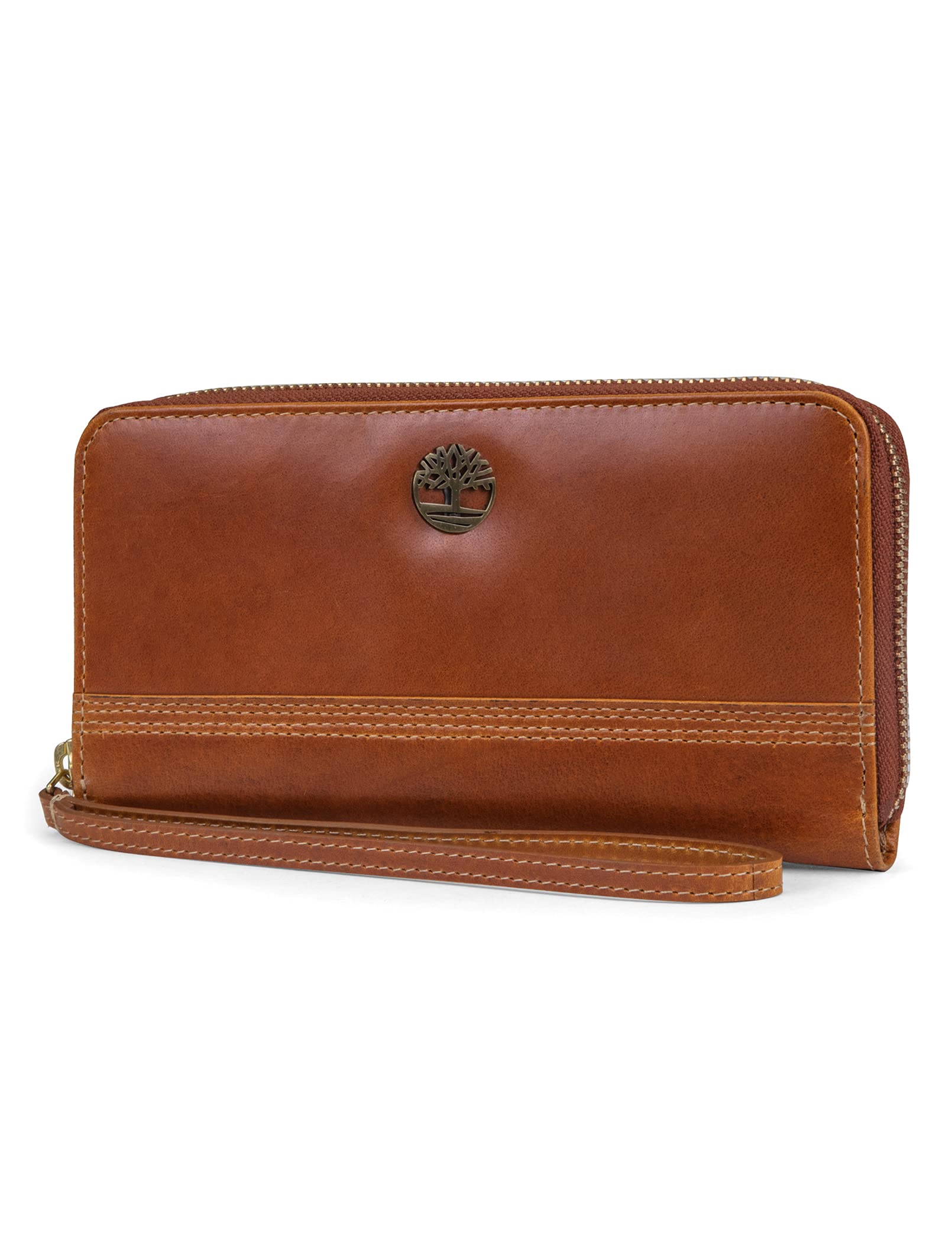

Timberland Leather RFID Wallet Clutch with Wristlet Cognac One Size Women s Zip-Around Strap, (Buff Apache),