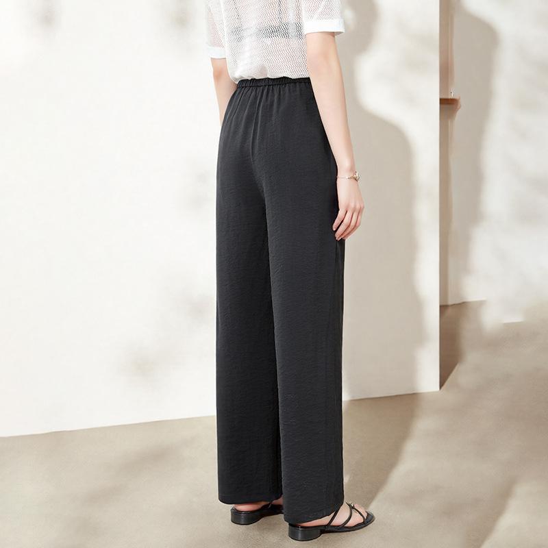 Fashion design sense casual silk trousers women's spring and summer new temperament solid color mulberry silk wide-leg trousers