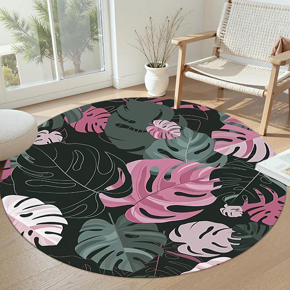 Monstera Leaf Round Floor Mat Suitable for Dining Room Living Rooms Bedrooms Decorate room Anti-slip Round Rug Decorate Offices