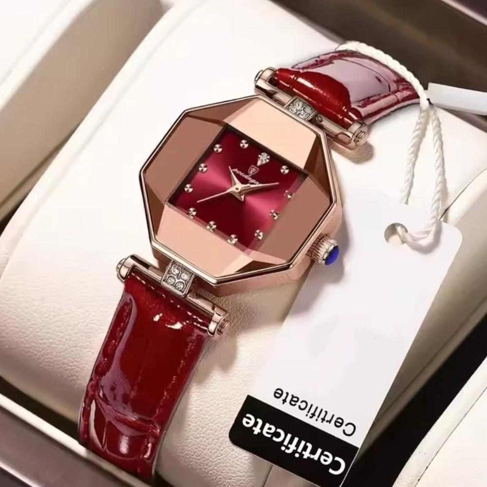 POEDAGAR Luxury Quartz Watch Elegant Fashion Red Dial Waterproof Ladies Leather Watches Women High Quality