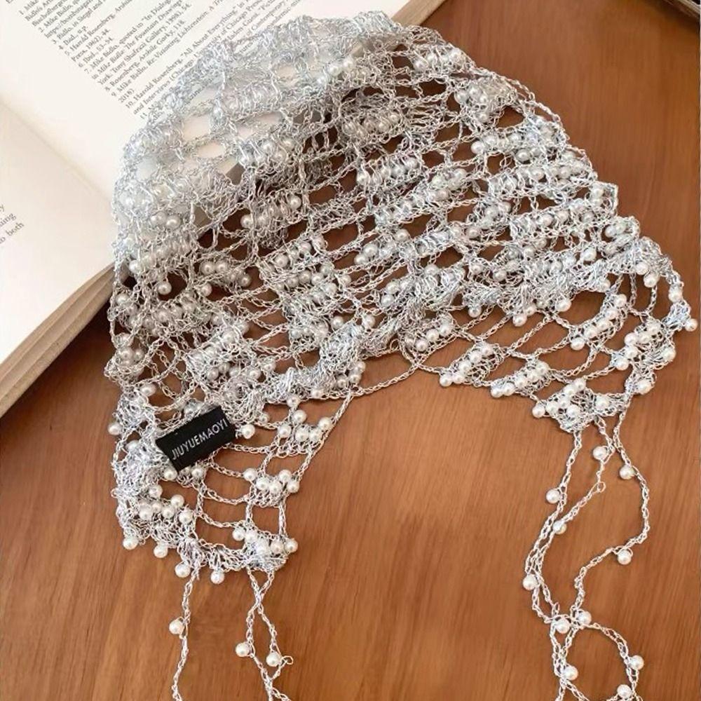Pearl Beaded Beaded Hat Handmade Chain Pullover Hat Retro Style Hollow out Slouch Cap  Autumn