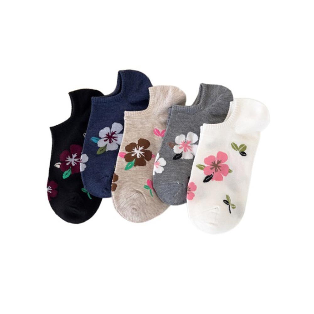 

5Pairs Cotton Love Short Socks Heart Women s Socks Soft Flower Boat Ankle Socks Girl A
