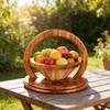 Wood Fruit Basket with Heart-Shaped Partition Hand-Carved Decorative Serving Tray for Fruits Nuts Snacks Multifunctional Home Decor