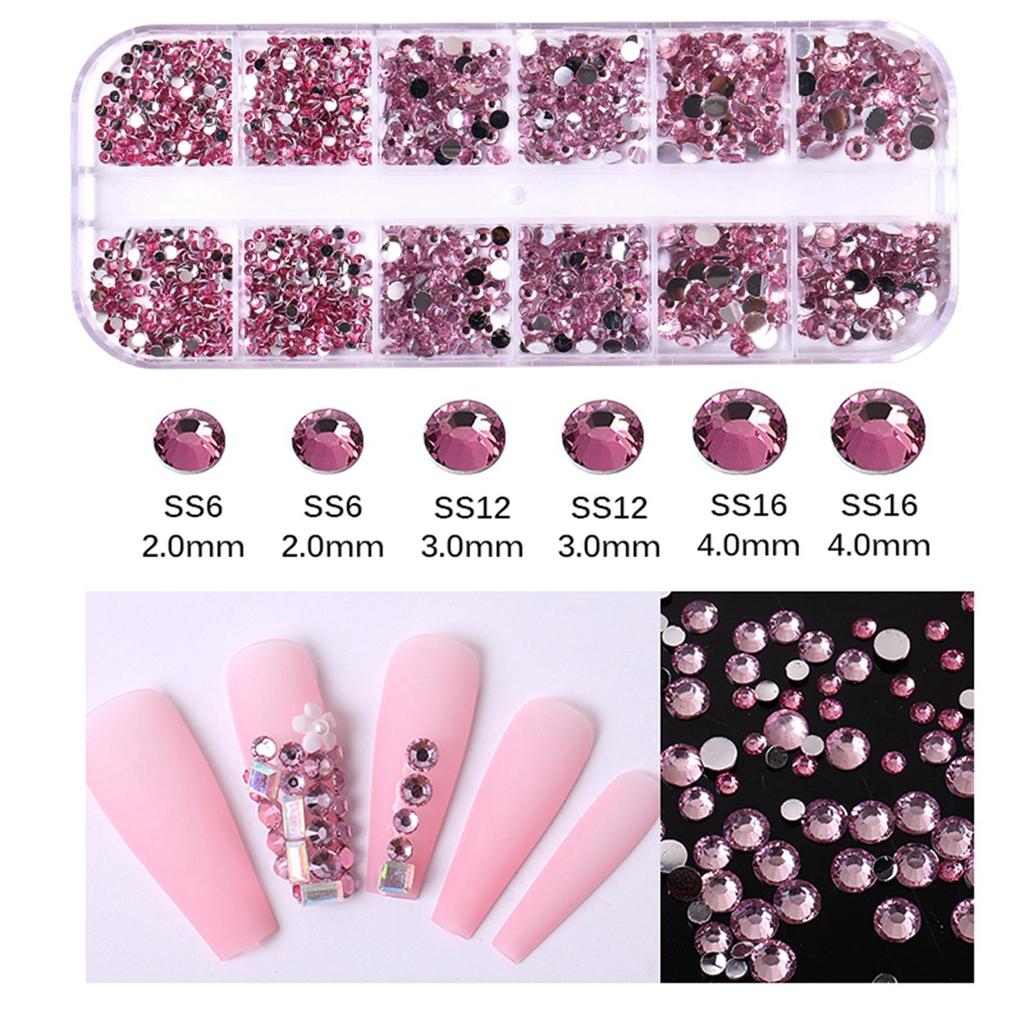 1500Pcs/box Nail Art Rhinestones 12 Grids Flatback Round Crystal Diamond Nail Gems Nail Art Decorations Manicure Accessories