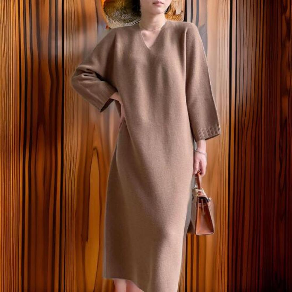 New ArriValS Open Run Women S V Neck Wool Knit Long dreSS Back Opening