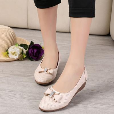 Summer Hollow Breathable With Bow Women's Shoes Round Toe With Medium Heels Ladies Pumps Fashion On Promotion High Quality Shoe