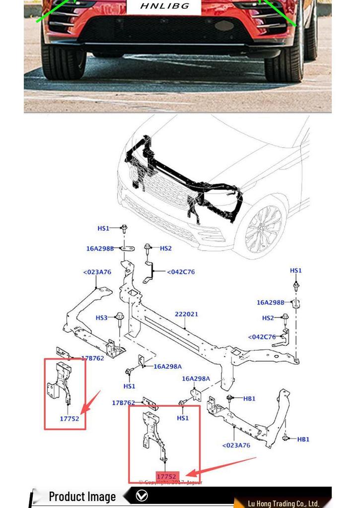 Land Rover Range Rover Velar Stoßfänger vorne Stoßstangenhalter (LR143161, LR091879, LR143160)