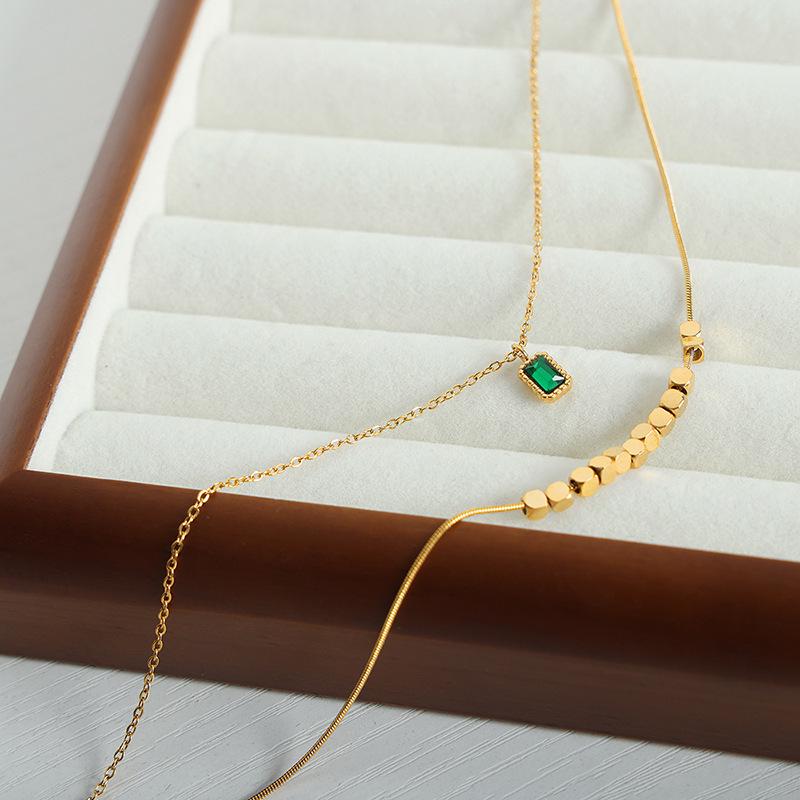 18K Gold Double Layer French Pendant Necklace - Titanium Steel Clavicle Chain