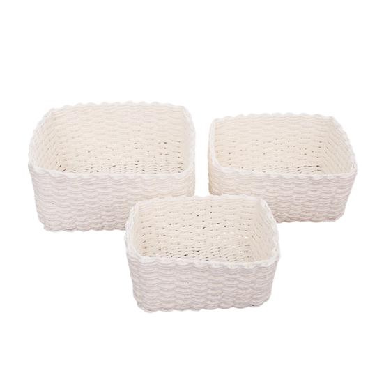 3Pcs Woven Storage Basket Natural Rattan Paper Rope Stackable Square Open Design for Kitchen Bedroom Living Room Bathroom Storage Organizers Home Tidy
