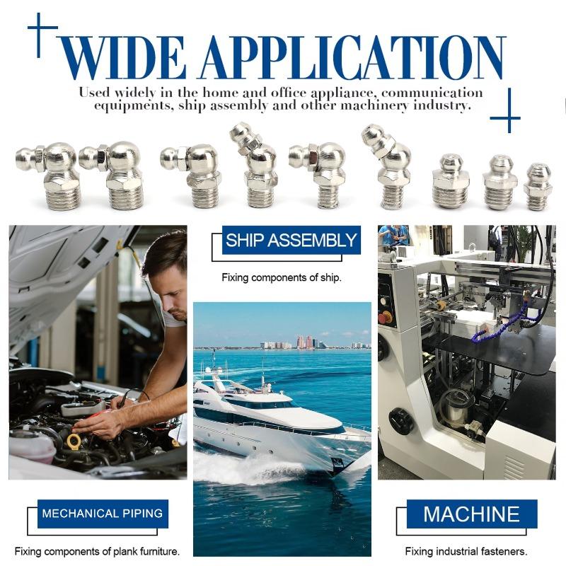 Metric Grease Nipple Kit Straight Zinc Plated Metal Grease Nipple with Storage Box Hydraulic Grease Nipple Coupler 45°/90° Angle