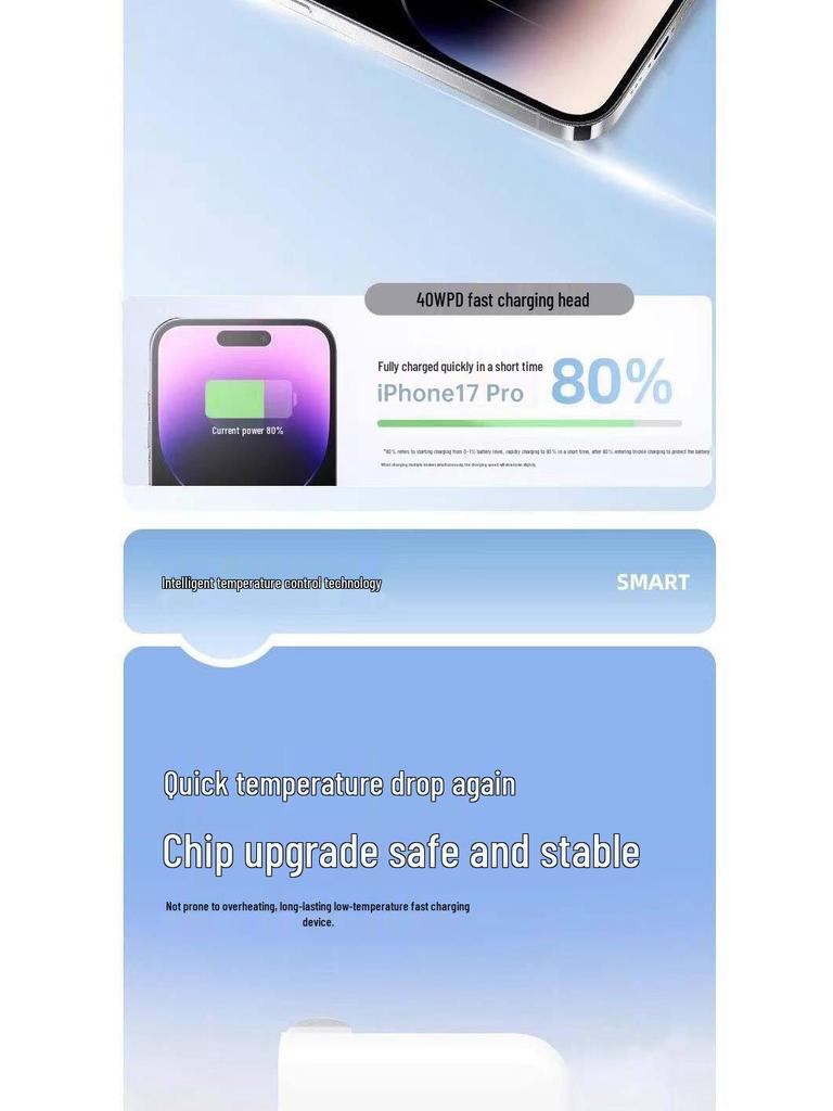 40W Dynamic Fast Charger & 60W Braided Data Cable for Apple 17 Pro Max