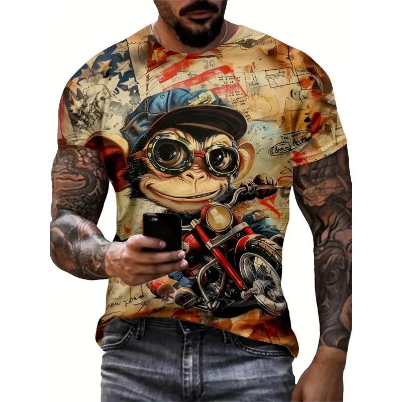 Summer Round Neck 3D Funny Animal Pattern Print Top Fashionable Casual Short Sleeved Men's T-shirts