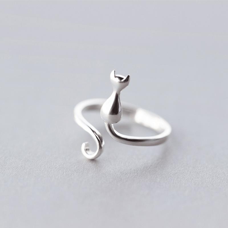 Cute Cat and Mouse Shape Open Ring for Women Antique Silver Color Modern Fashion Girls Finger Accessories Hip Hop Party Jewelry
