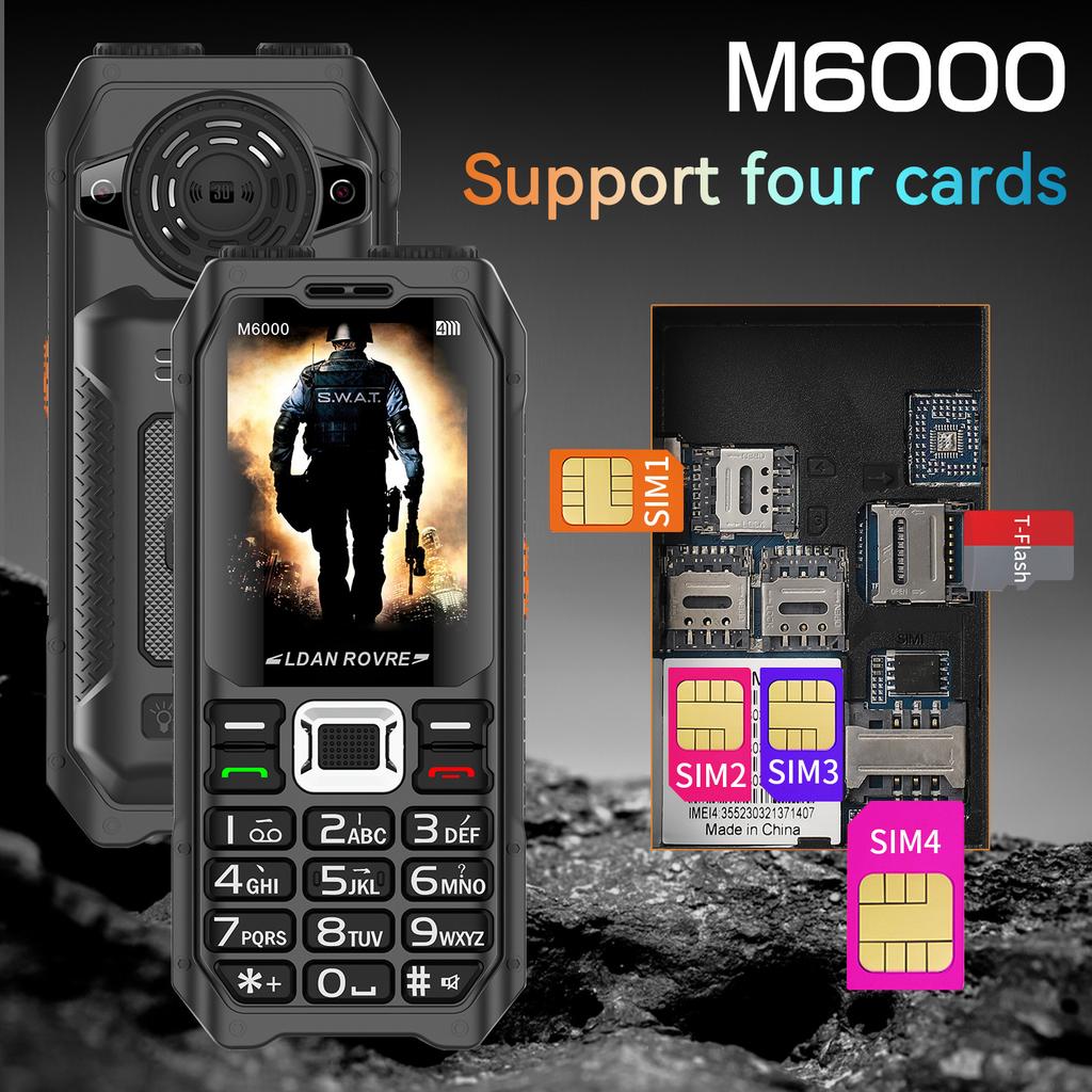 4 Cards 4 Stay Multi-card Stay Multi-card Stay Big Electric Tyrant Three-proof Elderly Mobile Phone Outdoor Standby Long Double Flashlight Big Speaker