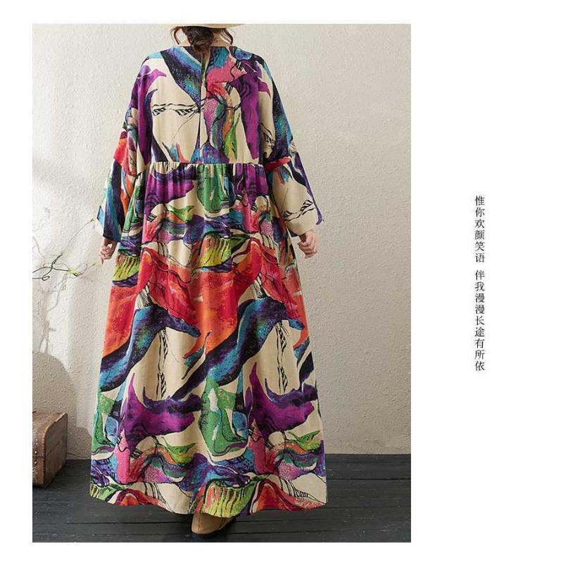 Round Neck Loose Plus Size Literary Plus Long Sleeve Dress