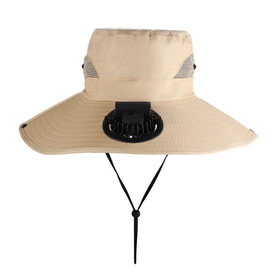 

Sun Hat Unisex Ventilated Bucket Hat with Built-in Battery Panel Adjustable Wide Brim Anti-UV Hat Breathable Hiking Fishing Bucket Hat A бежевий