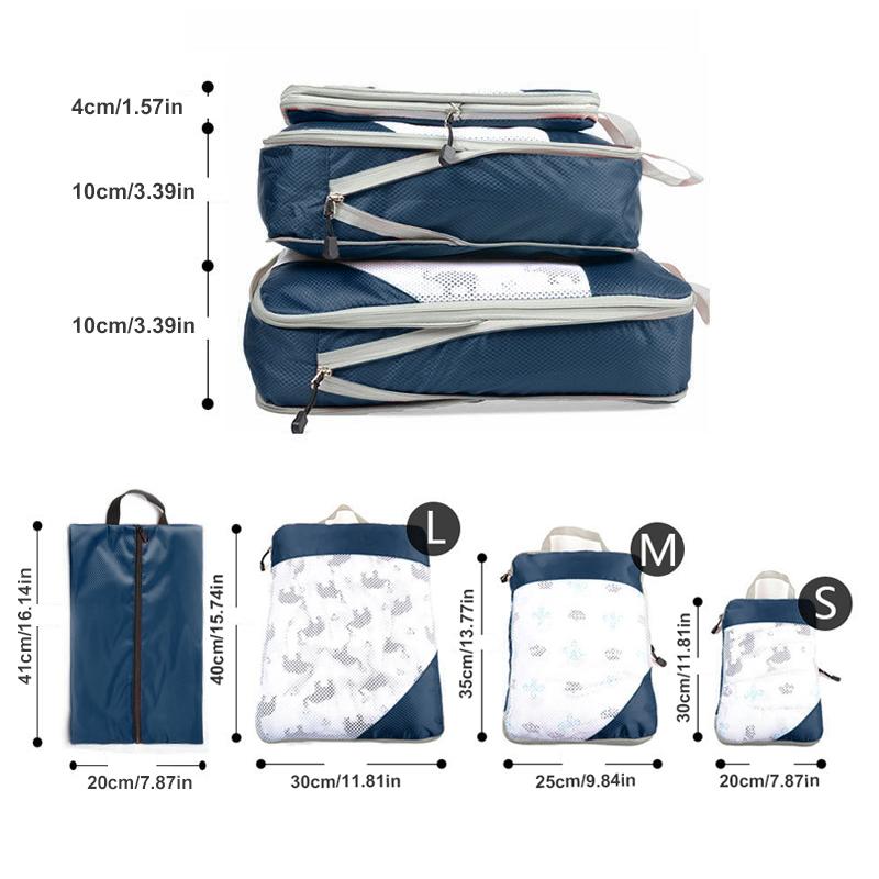 3pcs Portable Travel Storage Bag Set With Mesh Stitching, Double Layer Zipper Foldable Luggage Organizer, Clothing Storage Bags