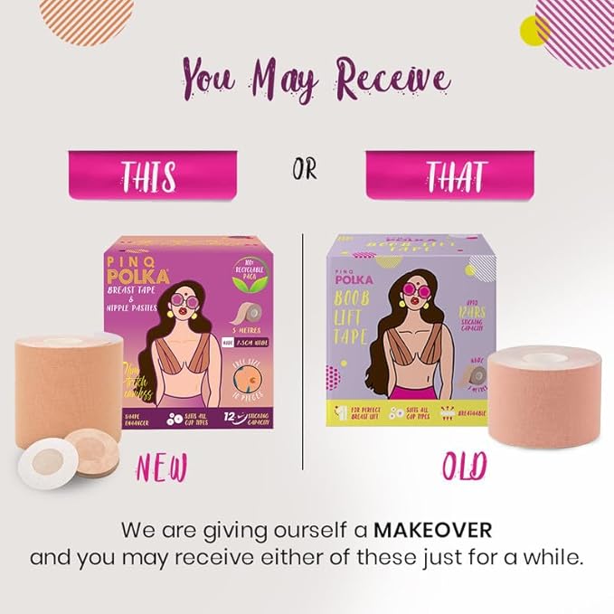 PINQ POLKA Boob Tape For Women for Breast Lift | Perfect Cleavage | Invisible Body Tape |Up To 12 Hrs Sticking Capacity| 7cm Wide & 5m Long |1 Pc