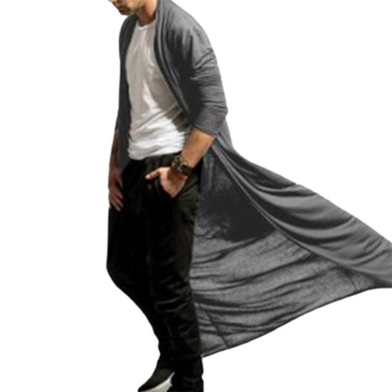 Lange Mouw Enkellengte Heren Vest Eenvoudige Effen Kleur Open Voorkant Jas Vest Bovenkleding
