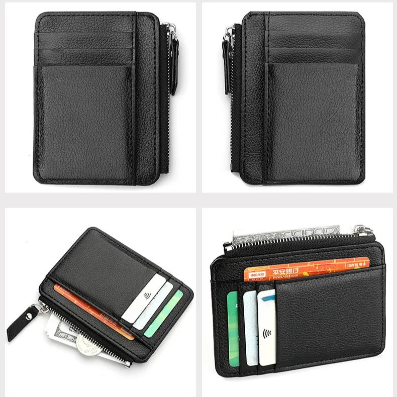 Mini Credit Card Wallet Id Card Holder Men's Small Wallet Thin Sleeve Zipper Short Coin Wallet