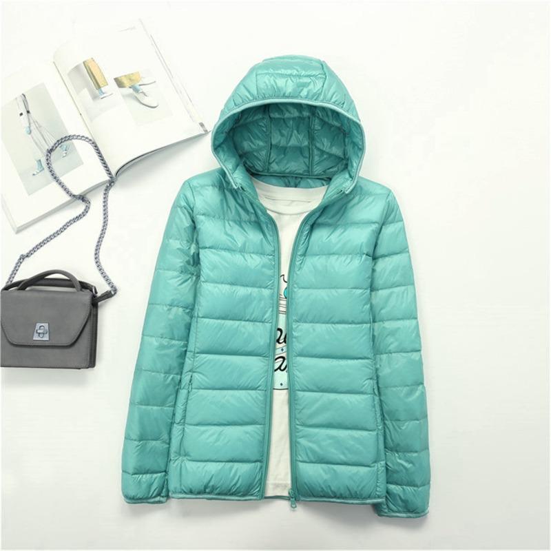 Women's autumn and winter lightweight down jacket with hood, thin and oversized coat