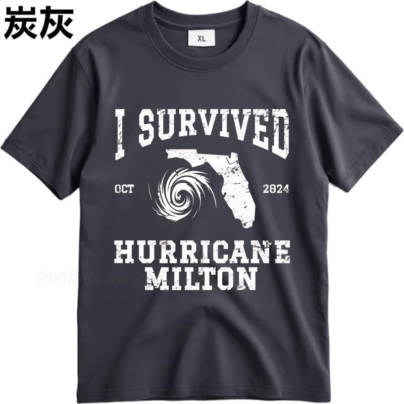 Plus Size summer For man tshirt I Survived Hurricane Milton Florida 2024 Oct Short Sleeve Street Wear Crew Neck tops