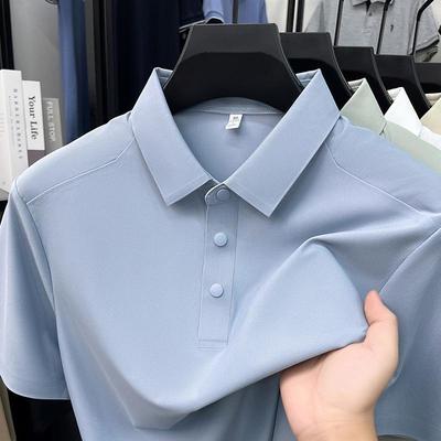 Men's Summer Ice Silk Polo Shirt - Wrinkle-Resistant, Breathable, Solid Color, Short Sleeve, Casual Top