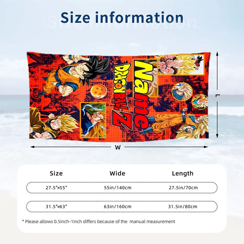 Dragon Ball Benutzerdefinierter Name Aufgedrucktes Strandtuch Personalisiertes Weiches Handtuch für Schwimmen Strand Reisen