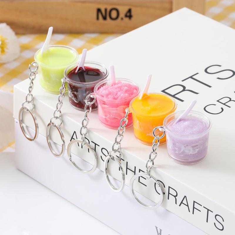 1Pcs Realistic Mini Ice Cream Soda Cup Keychains With Cherry Topping Bright Colors For Bag Decoration And Small Gifts