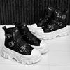 Trend Unisex Women Men Black Motorcycle Boots Thick Soled Belt Buckle Lace Up High Top Sports Shoes Short Boots Lace Up