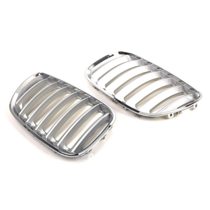 1Pair Car Front Hood Bumper Kidney Grille Grill Single Line Chrome Black For BMW X5 E53 2004 2005 2006 51137113733 51137113734